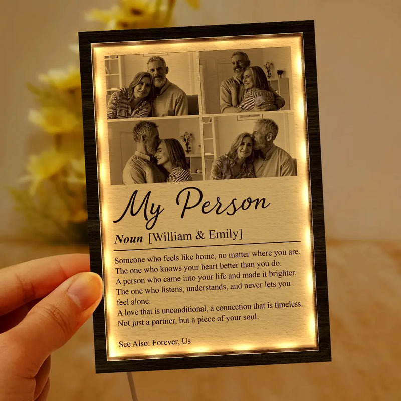 Custom Photo,Gift For Couples,LGBT,Old Couples,Gift For Women,Gift For Men,Gift For Husband,Gift For Wife,Gift For Boyfriend,Gift For Girlfriend,Love - Custom Photo Couple My Person Definition - Personalized LED Light Wooden Plaque