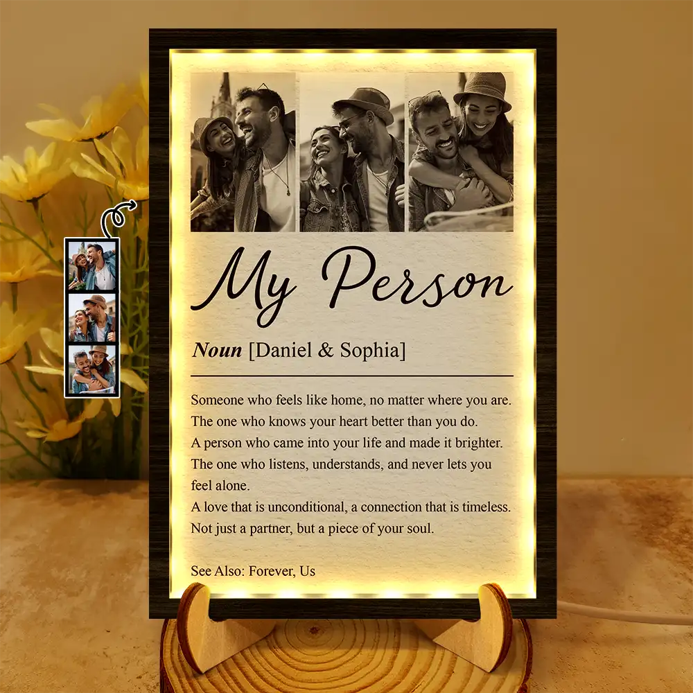 Custom Photo Couple My Person Definition - Personalized LED Light Wooden Plaque