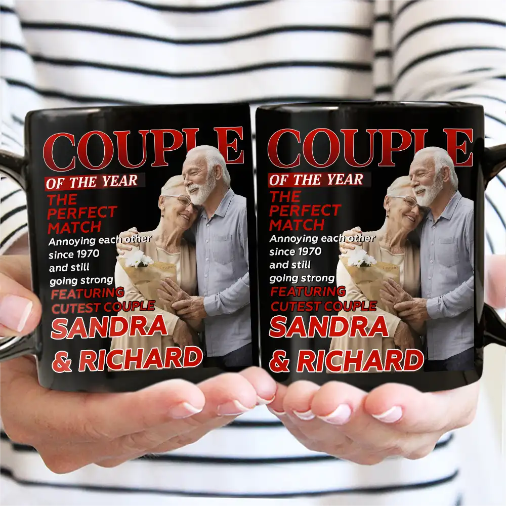 Gift For Couples, Old Couples, Gift For Husband, Gift For Wife, Love, Custom Photo - Custom Photo Couple Of The Year Magazine - Personalized Mug