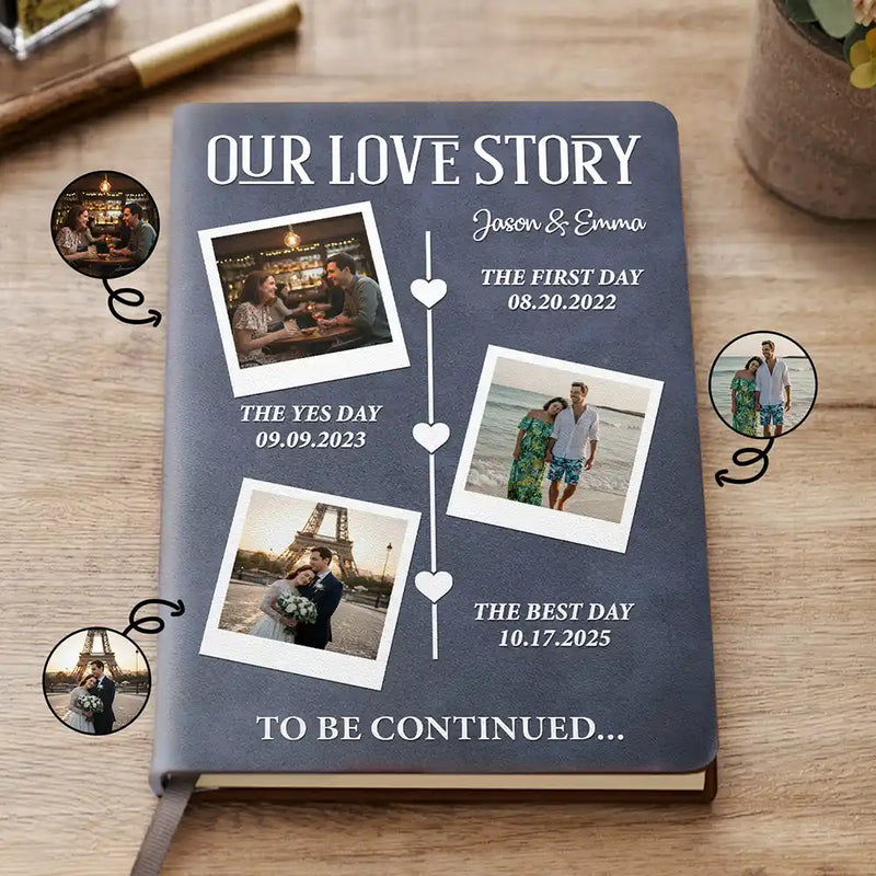 Gift For Couples,Married ,Custom Photo,Love - Custom Photo Couple Our Love Story To Be Continued - Personalized Leather Journal