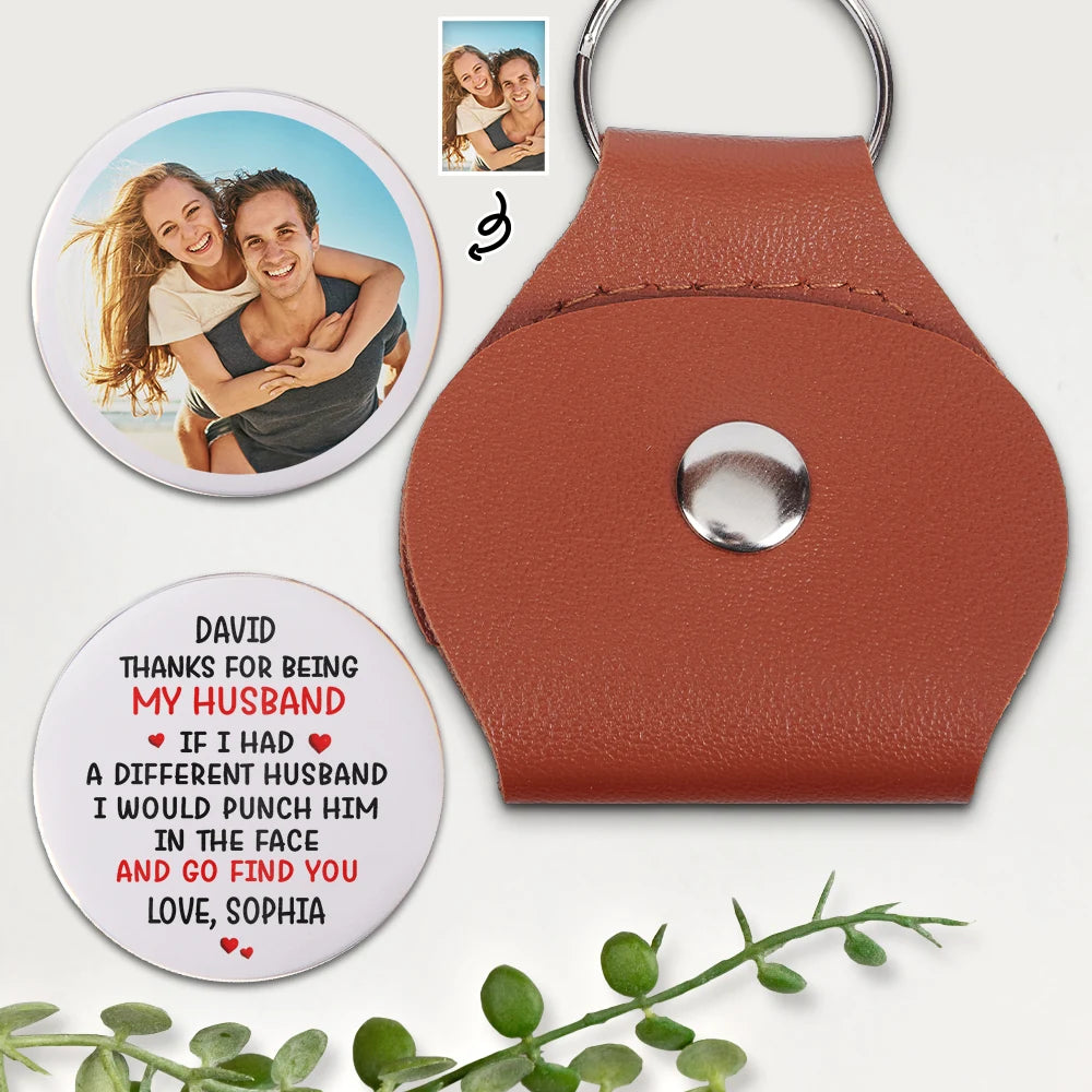 Gift For Couples, Gift For Husband, Love, Gift For Boyfriend - Custom Photo Couple Thanks For Being My Husband - Personalized Leather Pocket Hug