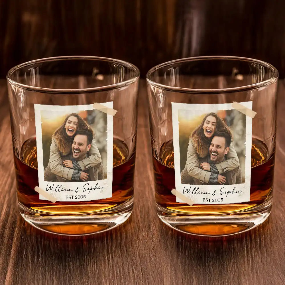 Gift For Couples,Old Couples,Gift For Husband,Gift For Wife,Gift For Boyfriend,Gift For Girlfriend,LGBT,Love - Custom Photo Couple Vintage Polaroid - Personalized Whiskey Glass