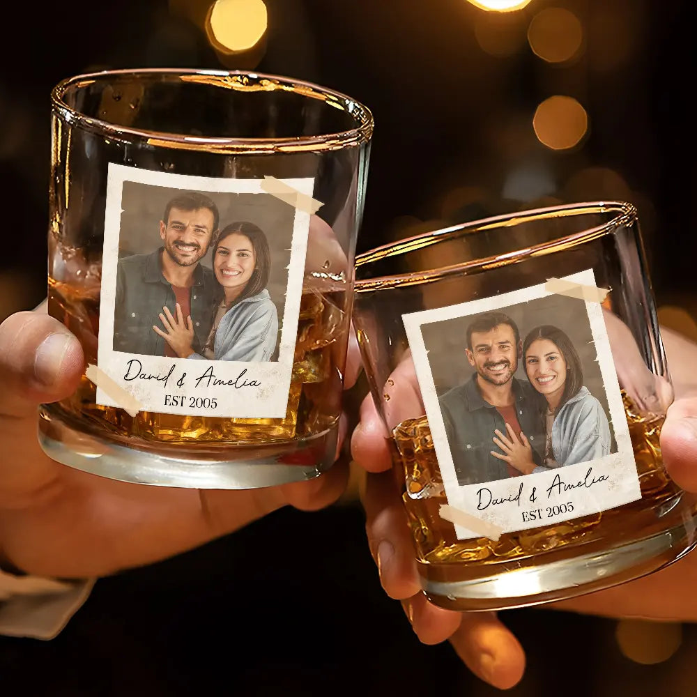 Gift For Couples,Old Couples,Gift For Husband,Gift For Wife,Gift For Boyfriend,Gift For Girlfriend,LGBT,Love - Custom Photo Couple Vintage Polaroid - Personalized Whiskey Glass