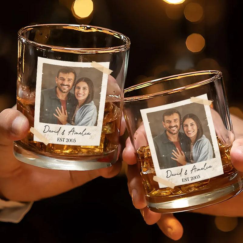 Gift For Couples,Old Couples,Gift For Husband,Gift For Wife,Gift For Boyfriend,Gift For Girlfriend,LGBT,Love - Custom Photo Couple Vintage Polaroid - Personalized Whiskey Glass
