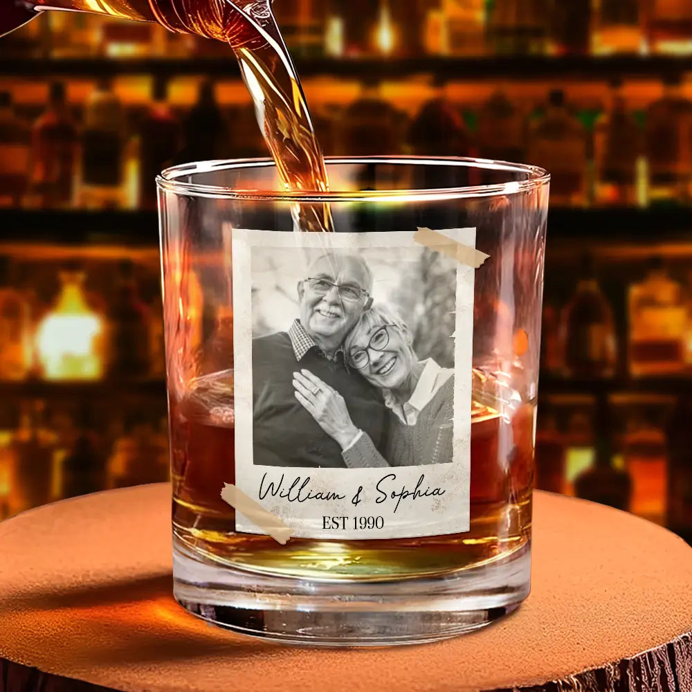Gift For Couples,Old Couples,Gift For Husband,Gift For Wife,Gift For Boyfriend,Gift For Girlfriend,LGBT,Love - Custom Photo Couple Vintage Polaroid - Personalized Whiskey Glass