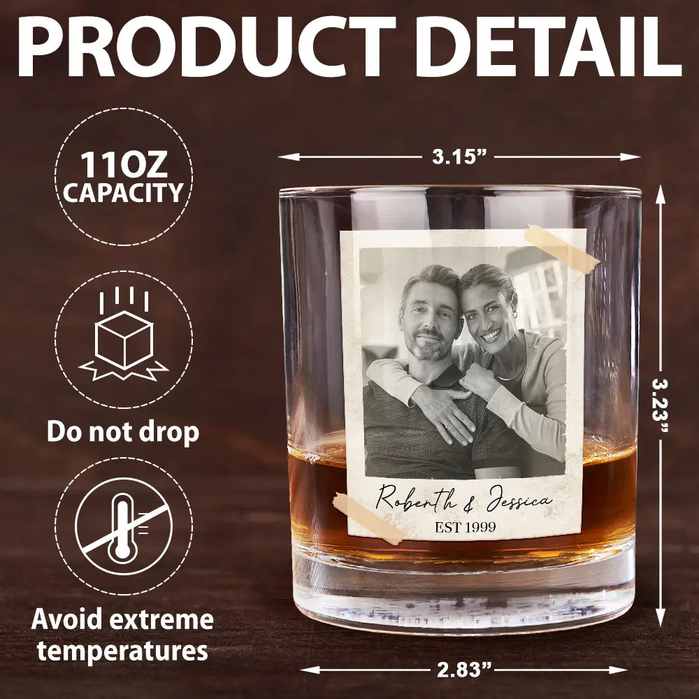 Gift For Couples,Old Couples,Gift For Husband,Gift For Wife,Gift For Boyfriend,Gift For Girlfriend,LGBT,Love - Custom Photo Couple Vintage Polaroid - Personalized Whiskey Glass