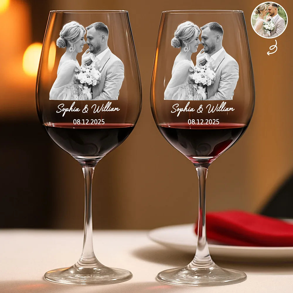 Wedding Anniversary,Old Couples,Gift For Husband,Gift For Wife,Gift For Boyfriend,Gift For Girlfriend,Love - Custom Photo Couples Anniversary - Personalized Wine Glass