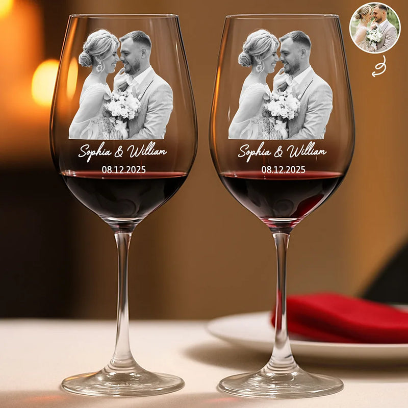 Wedding Anniversary,Old Couples,Gift For Husband,Gift For Wife,Gift For Boyfriend,Gift For Girlfriend,Love - Custom Photo Couples Anniversary - Personalized Wine Glass