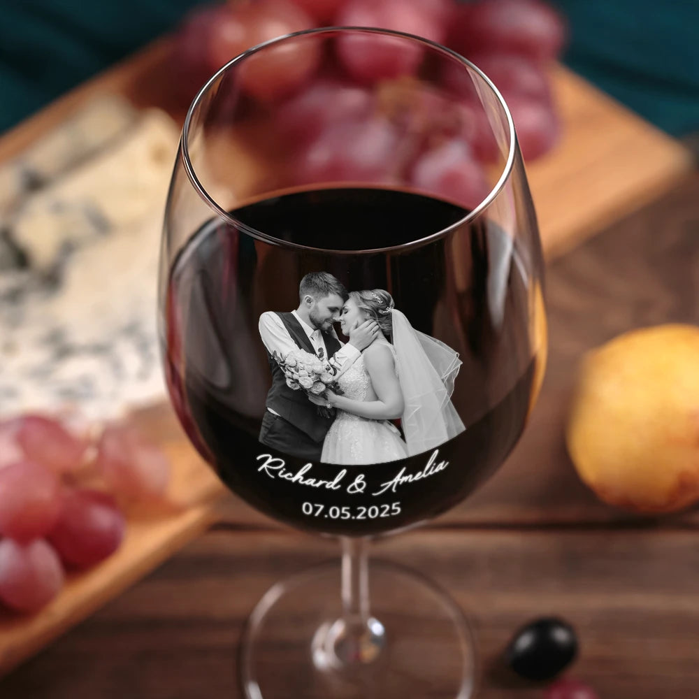 Wedding Anniversary,Old Couples,Gift For Husband,Gift For Wife,Gift For Boyfriend,Gift For Girlfriend,Love - Custom Photo Couples Anniversary - Personalized Wine Glass