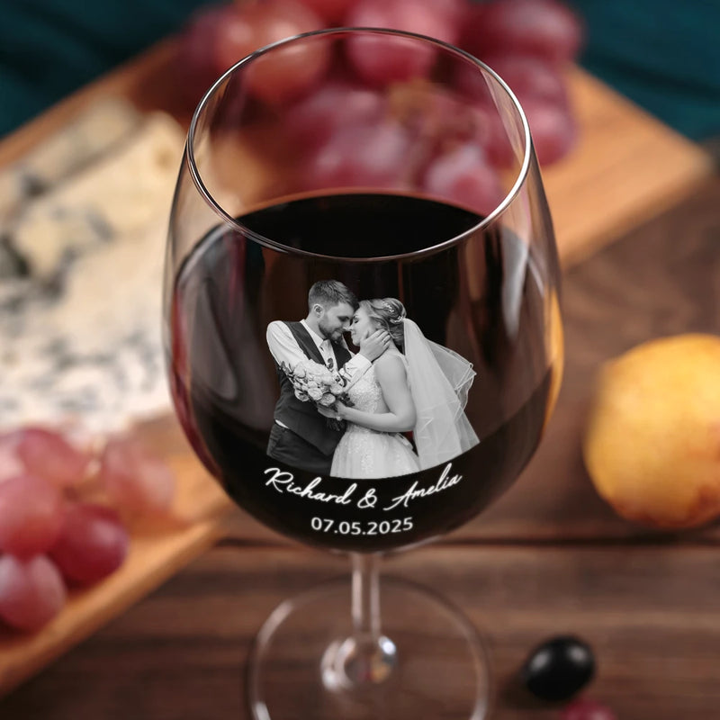 Wedding Anniversary,Old Couples,Gift For Husband,Gift For Wife,Gift For Boyfriend,Gift For Girlfriend,Love - Custom Photo Couples Anniversary - Personalized Wine Glass
