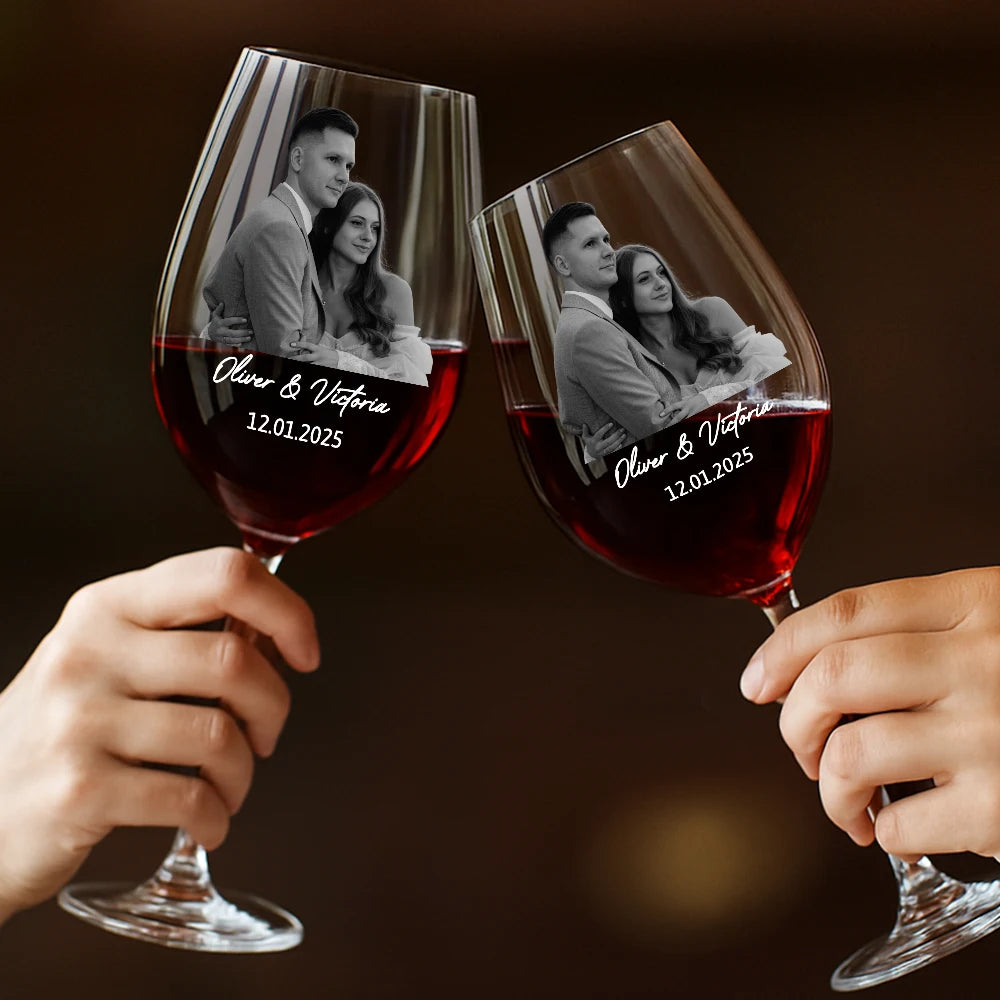 Wedding Anniversary,Old Couples,Gift For Husband,Gift For Wife,Gift For Boyfriend,Gift For Girlfriend,Love - Custom Photo Couples Anniversary - Personalized Wine Glass