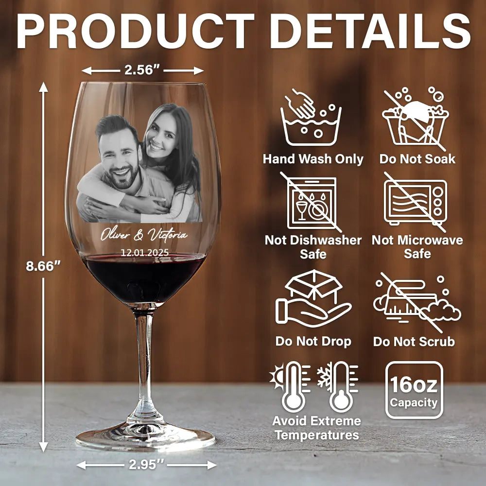 Wedding Anniversary,Old Couples,Gift For Husband,Gift For Wife,Gift For Boyfriend,Gift For Girlfriend,Love - Custom Photo Couples Anniversary - Personalized Wine Glass