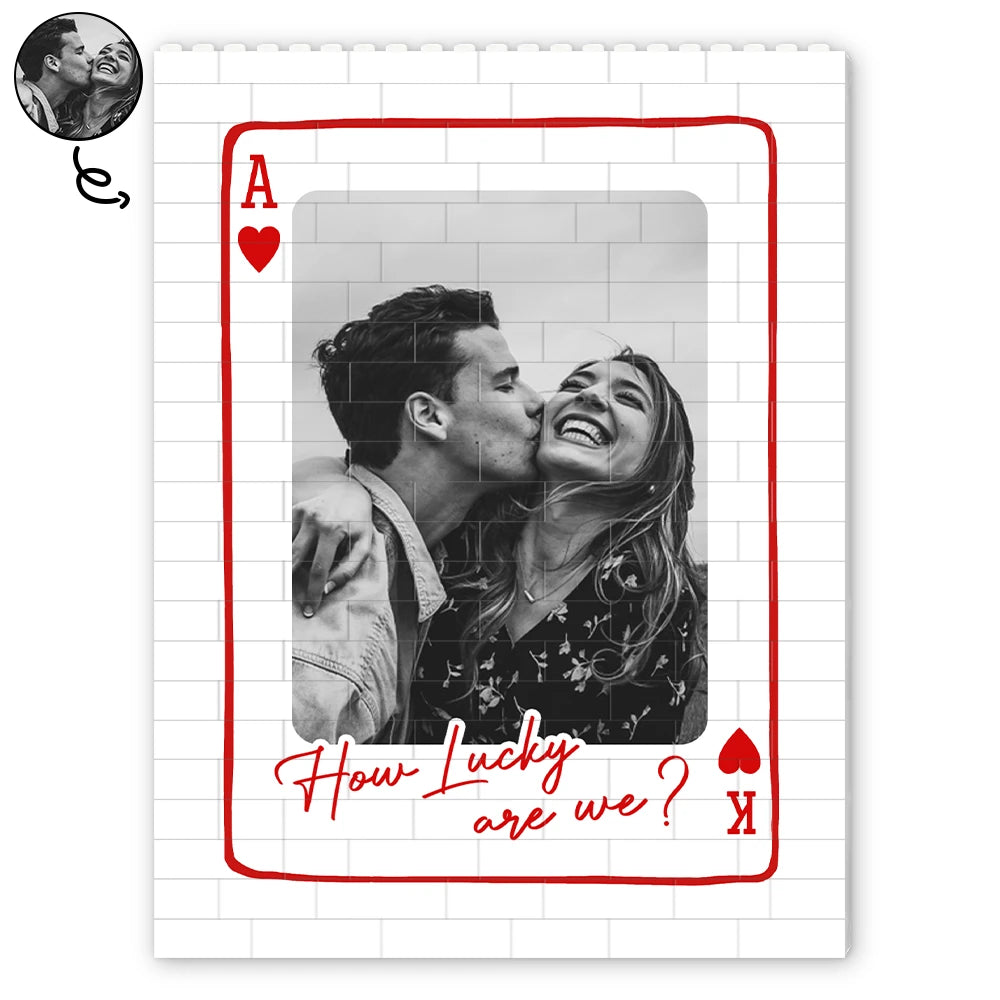 Custom Photo Couples How Lucky Are We - Personalized Vertical Rectangle Building Brick Blocks
