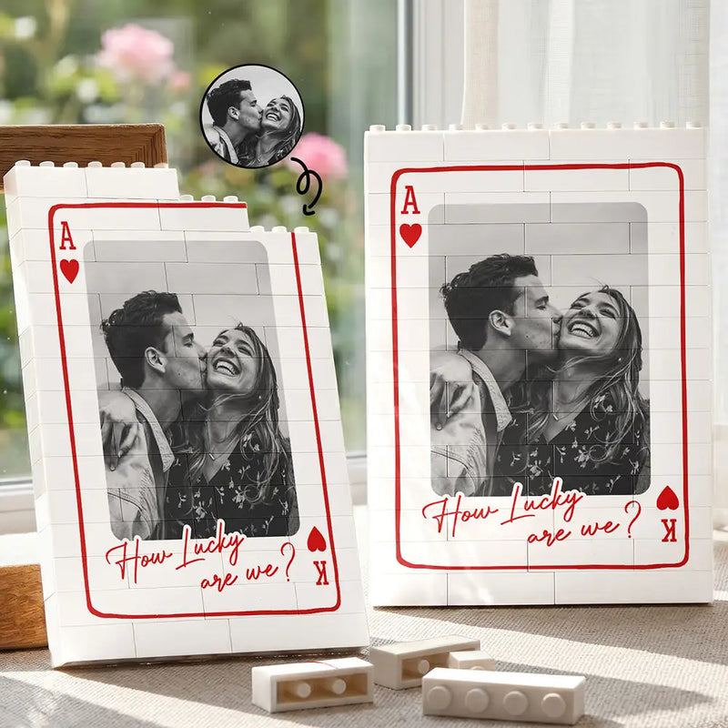Custom Photo,Gift For Couples,Top Market,Romantic,Upload Full Photo - Custom Photo Couples How Lucky Are We - Personalized Vertical Rectangle Building Brick Blocks