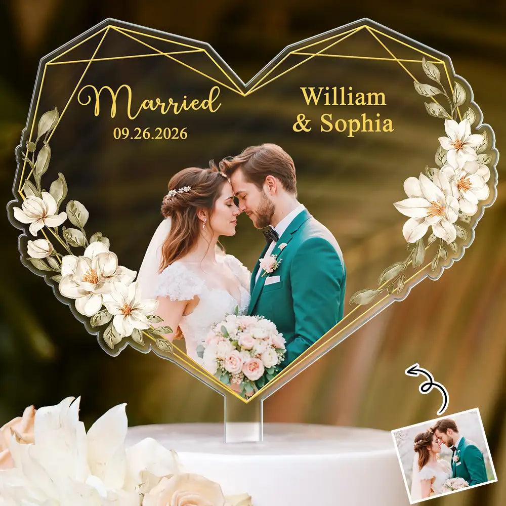 Custom Photo,Romantic,Gift For Couples,Wedding,Remove BG Photo - Custom Photo Couples Married Engaged - Personalized Acrylic Cake Topper