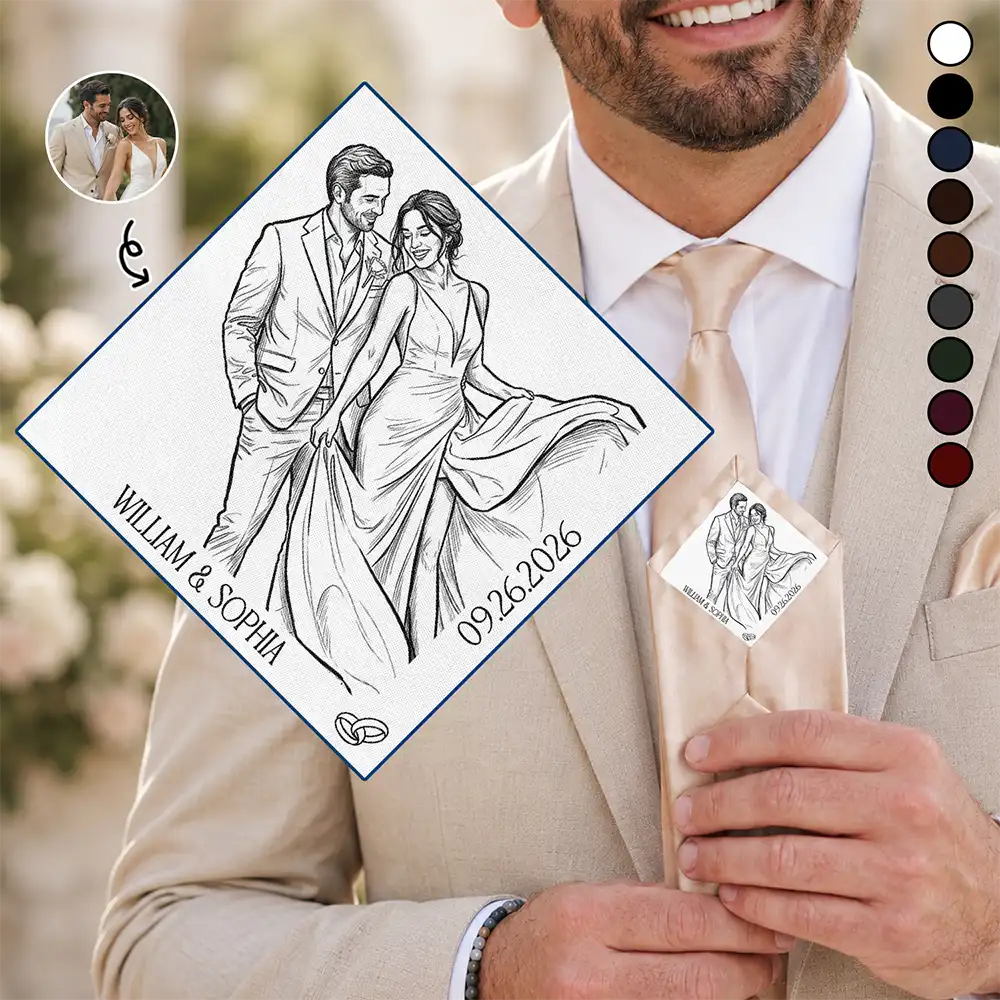 Gift For Couples, Married Couple, Custom Photo, Wedding, Romantic, Remove BG Photo - Custom Photo Couples Wedding Engaged Bachelor Party - Personalized Fabric Tie Patch