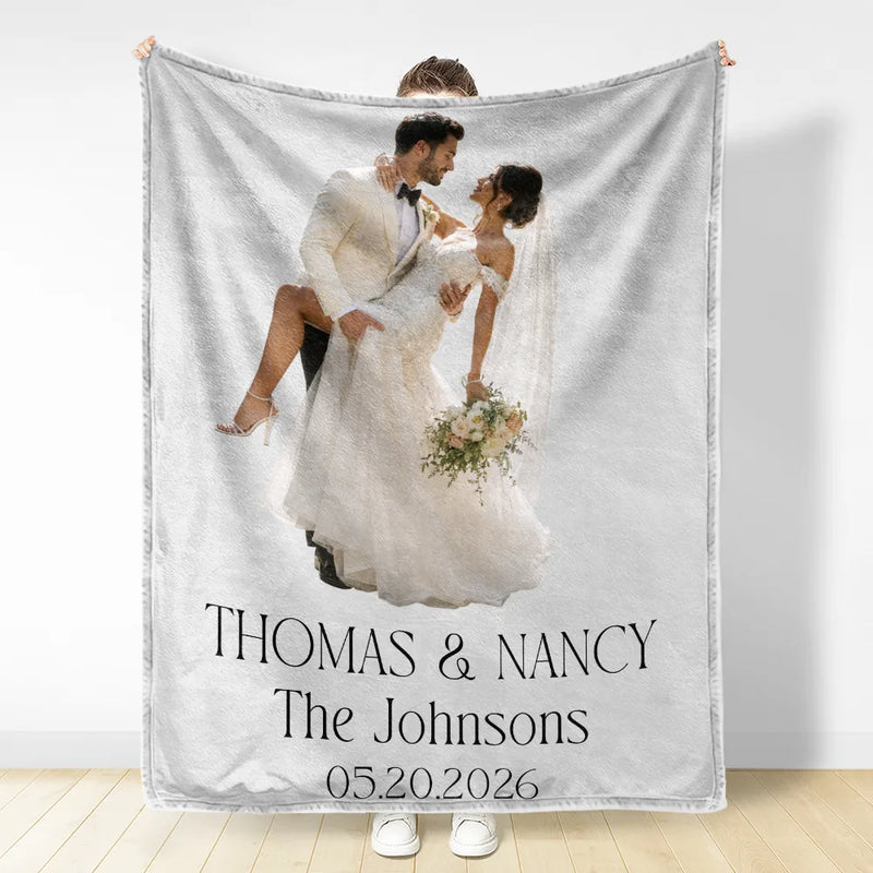 Gift For Couples, Married Couple, Custom Photo, Art Design, Wedding, Romantic, Photo - Pencil Sketch - Remove BG - Custom Photo Couples Wedding Engaged Bachelor Party - Personalized Fleece Blanket, Sherpa Blanket