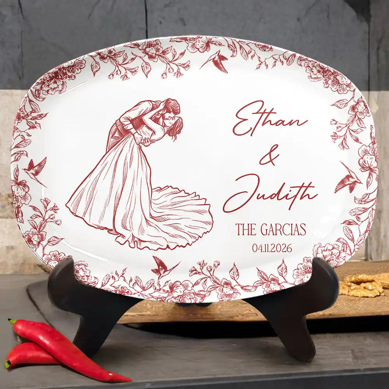 Gift For Couples, Married Couple, Custom Photo, Art Design, Wedding, Romantic, Photo - Pencil Sketch - Remove BG - Custom Photo Couples Wedding Engaged Bachelor Party - Personalized Plate