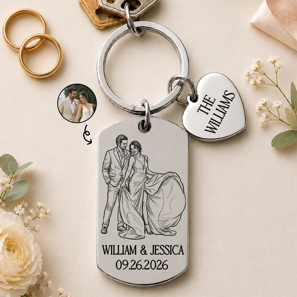 Custom Photo Couples Wedding Engaged Bachelor Party - Personalized Stainless Steel Keychain