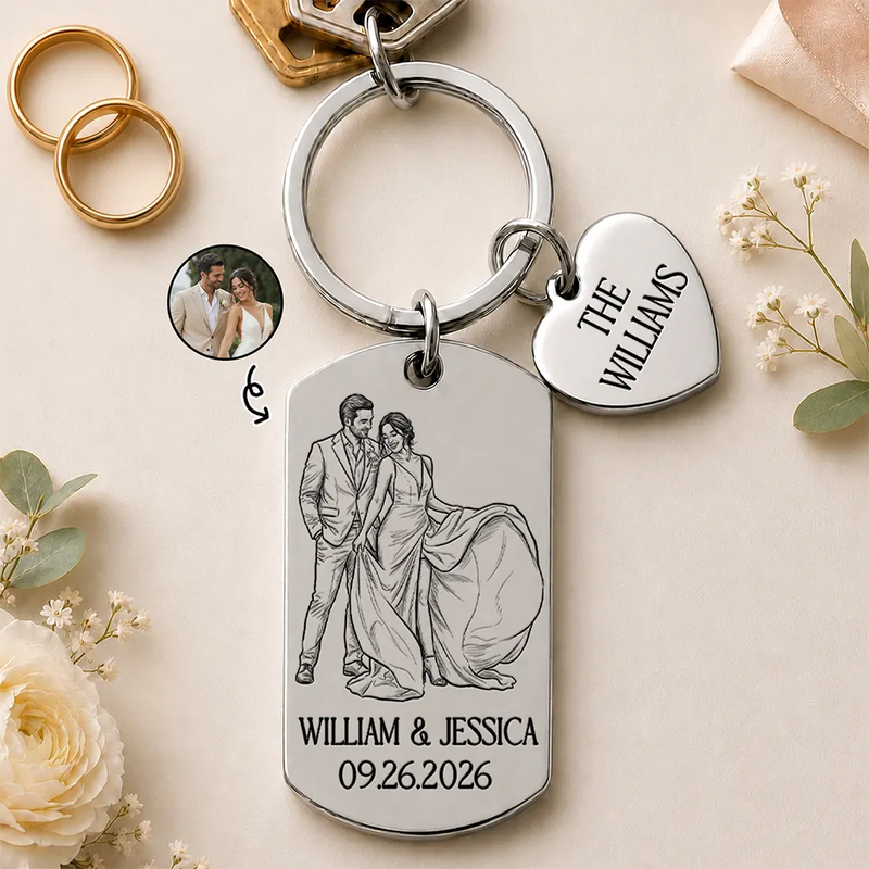 Gift For Couples, Married Couple, Custom Photo, Romantic, Remove BG Photo - Custom Photo Couples Wedding Engaged Bachelor Party - Personalized Stainless Steel Keychain