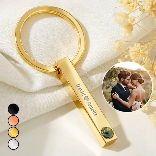 Gift For Couples,Old Couples,Gift For Husband,Gift For Wife,Gift For Boyfriend,Gift For Girlfriend,Love - Custom Photo Couples With Names - Personalized Photo Projection Keychain