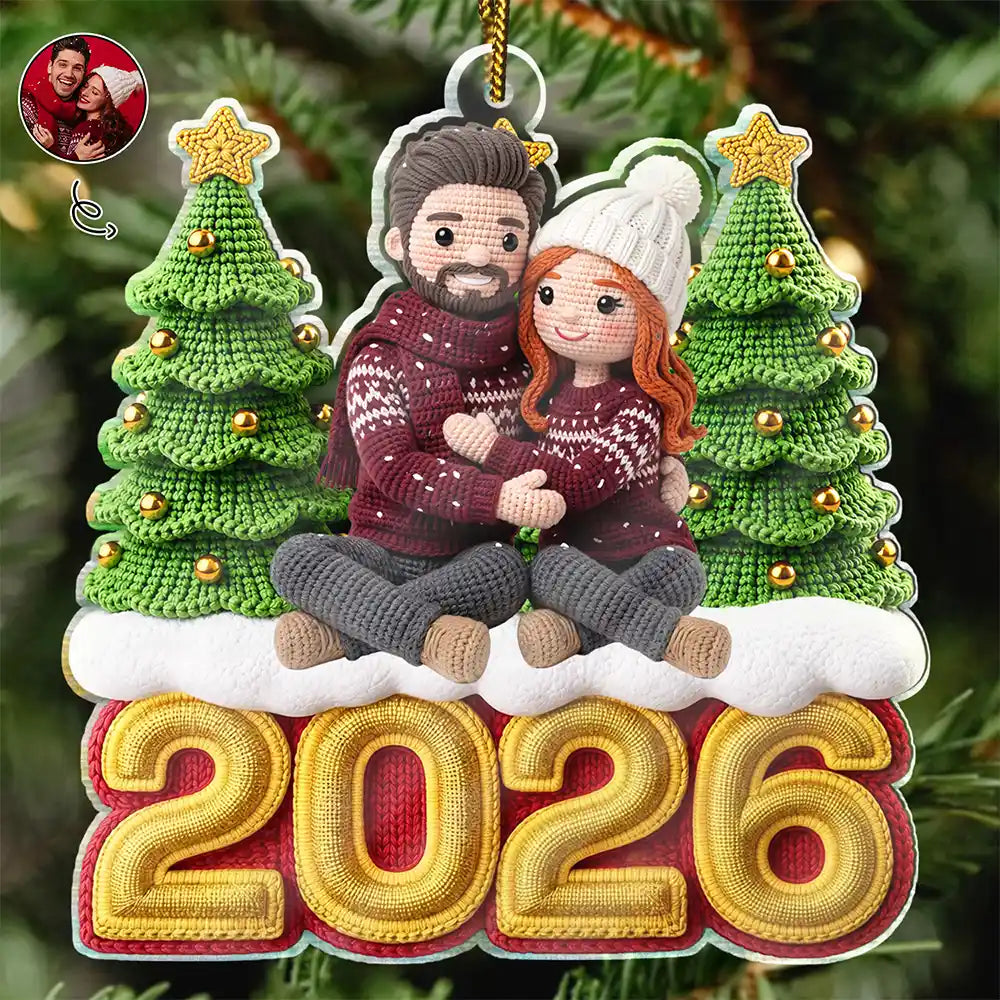Custom Photo Crochet Doll Effect Couples - Personalized Custom Shaped Acrylic Ornament