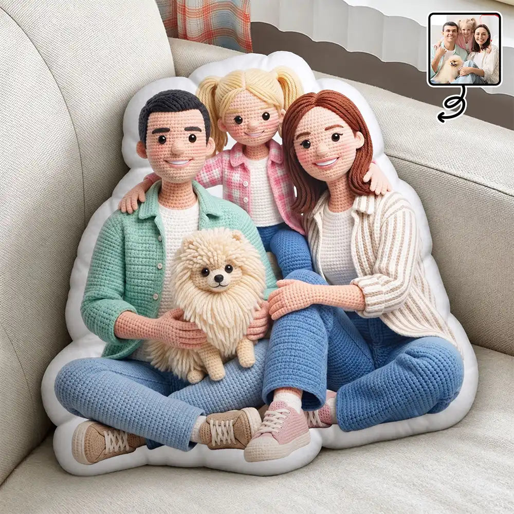 Custom Photo Crochet Doll Effect Happy Family - Personalized Custom Shaped Pillow
