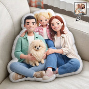 Adorable,Art Design,Christmas,Indoor Decor,Family,Photo - Crochet Doll Effect - Custom Photo Crochet Doll Effect Happy Family - Personalized Custom Shaped Pillow