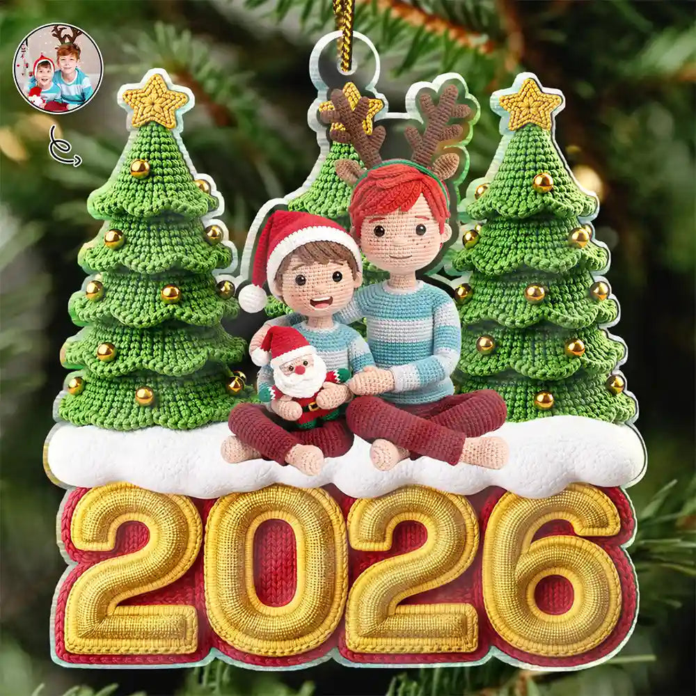 Custom Photo Crochet Doll Effect Kids - Personalized Custom Shaped Acrylic Ornament
