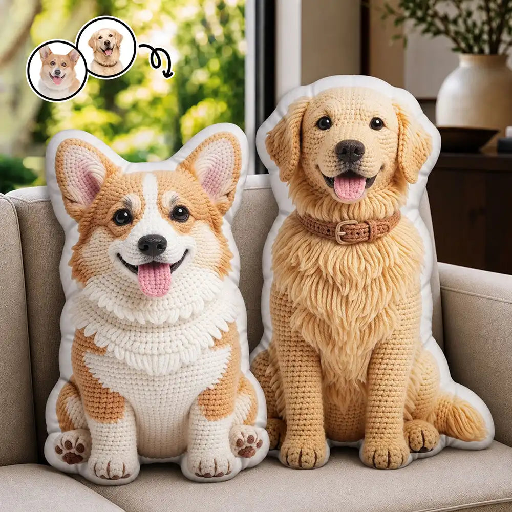 Custom Photo Crochet Doll Effect Pet Gift For Pet Lovers - Personalized Custom Shaped Pillow