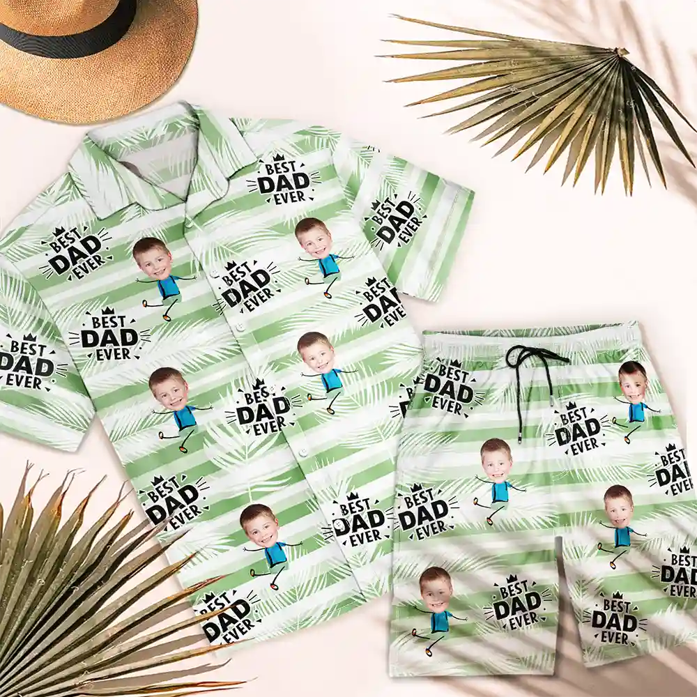 Gift For Yourself, Gift For Men, Gift For Father, Gift For Grandpa, Happy, Summer, Custom Photo - Custom Photo Best Dad Grandpa Ever - Personalized Hawaii Set Shirt And Shorts