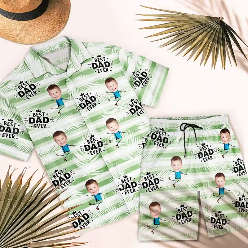 Gift For Yourself, Gift For Men, Gift For Father, Gift For Grandpa, Happy, Summer, Custom Photo - Custom Photo Best Dad Grandpa Ever - Personalized Hawaii Set Shirt And Shorts