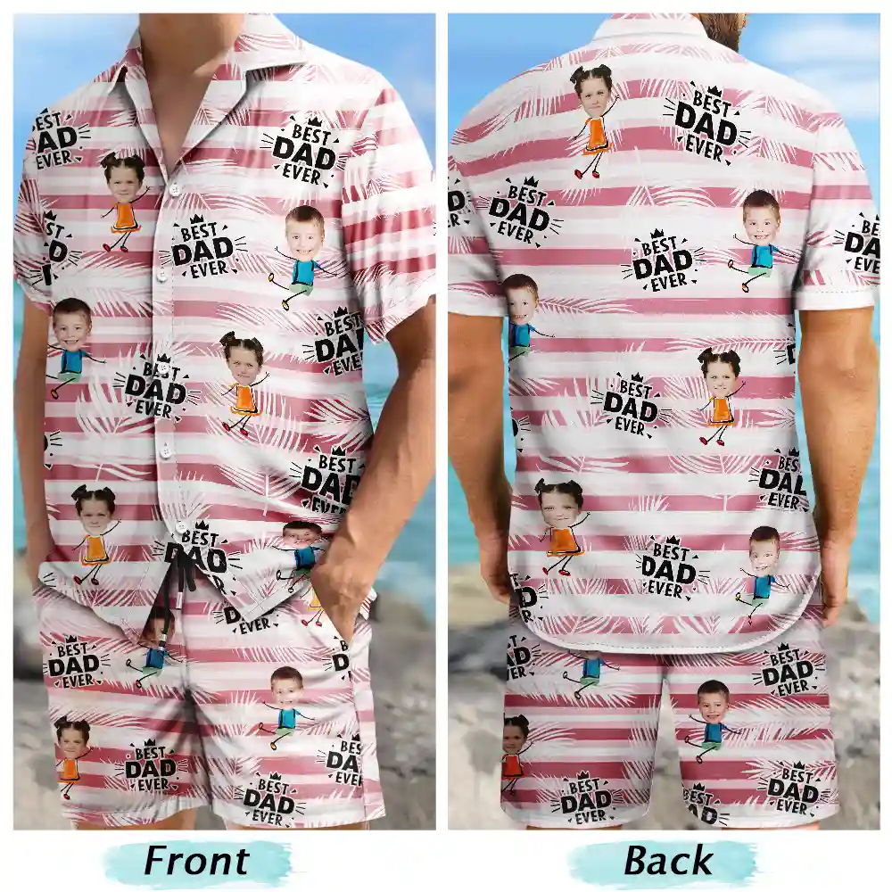 Gift For Yourself, Gift For Men, Gift For Father, Gift For Grandpa, Happy, Summer, Custom Photo - Custom Photo Best Dad Grandpa Ever - Personalized Hawaii Set Shirt And Shorts