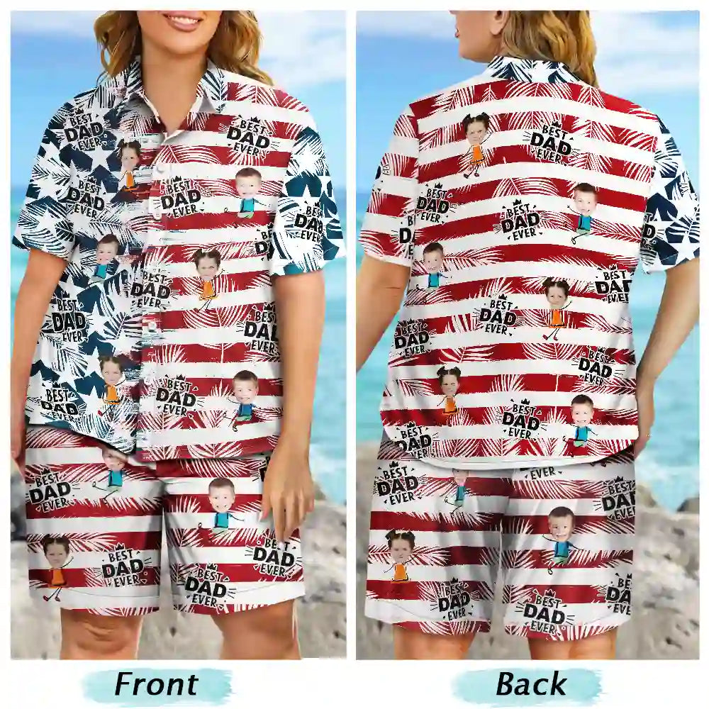 Gift For Yourself, Gift For Men, Gift For Father, Gift For Grandpa, Happy, Summer, Custom Photo - Custom Photo Best Dad Grandpa Ever - Personalized Hawaii Set Shirt And Shorts