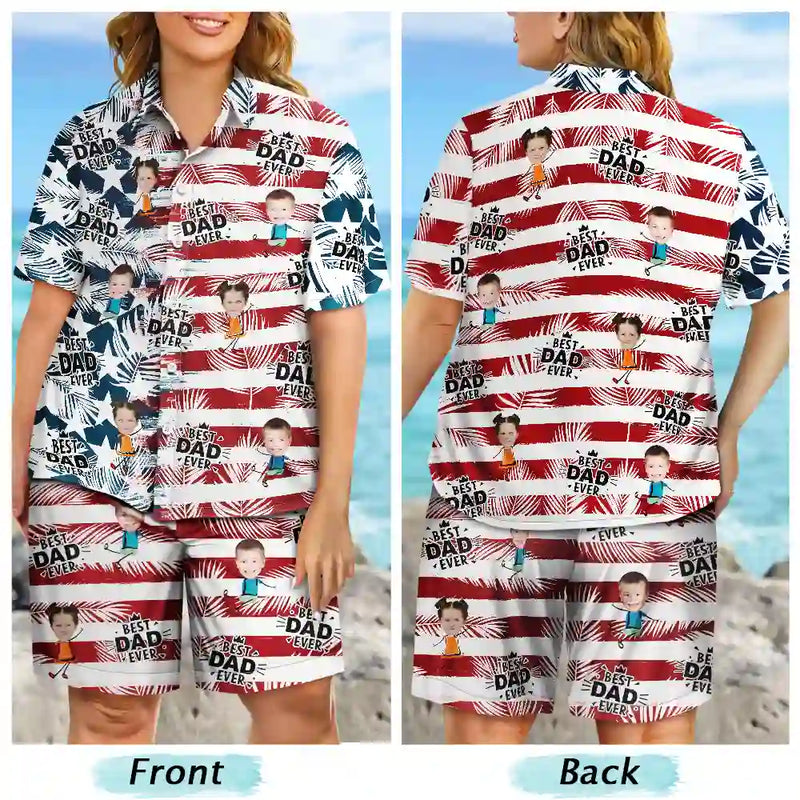 Gift For Yourself, Gift For Men, Gift For Father, Gift For Grandpa, Happy, Summer, Custom Photo - Custom Photo Best Dad Grandpa Ever - Personalized Hawaii Set Shirt And Shorts