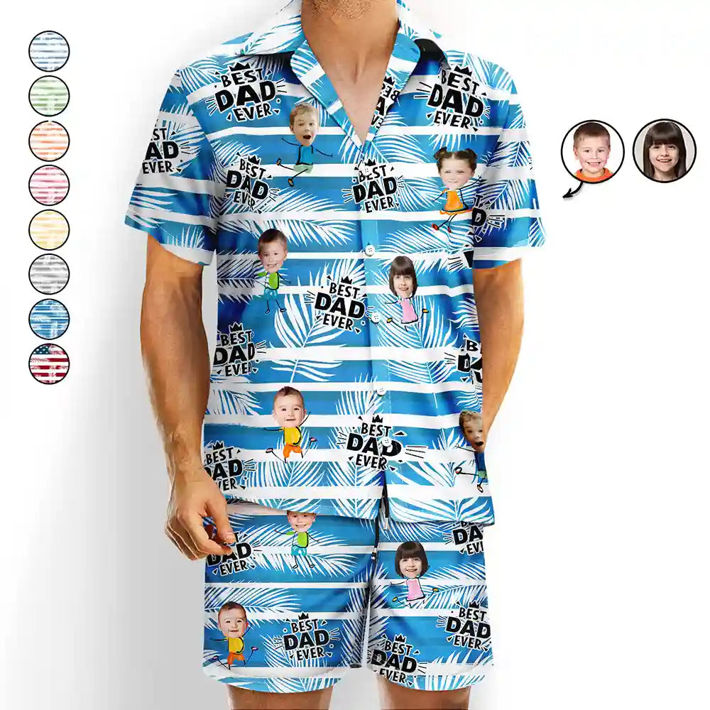 Custom Photo Best Dad Grandpa Ever - Personalized Hawaii Set Shirt And Shorts