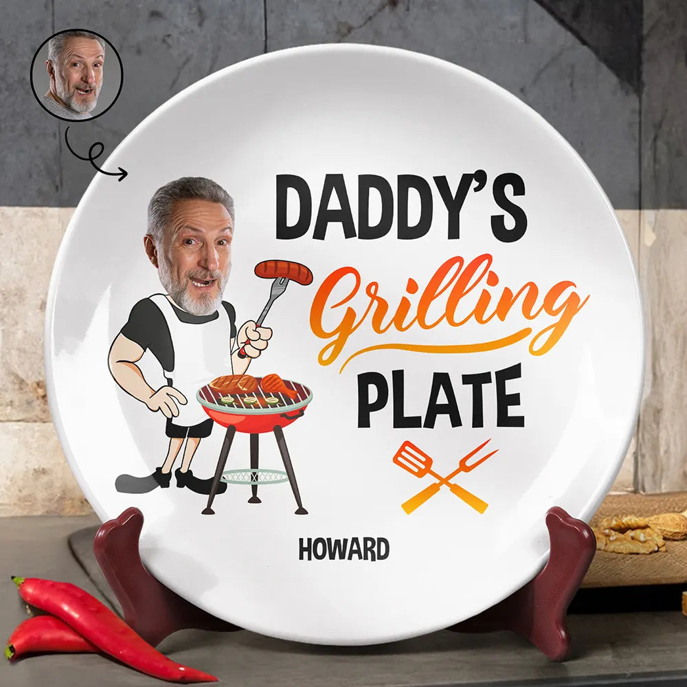 Gift For Father,Grilling - Custom Photo Daddy's Grilling Plate - Personalized Ceramic Plate