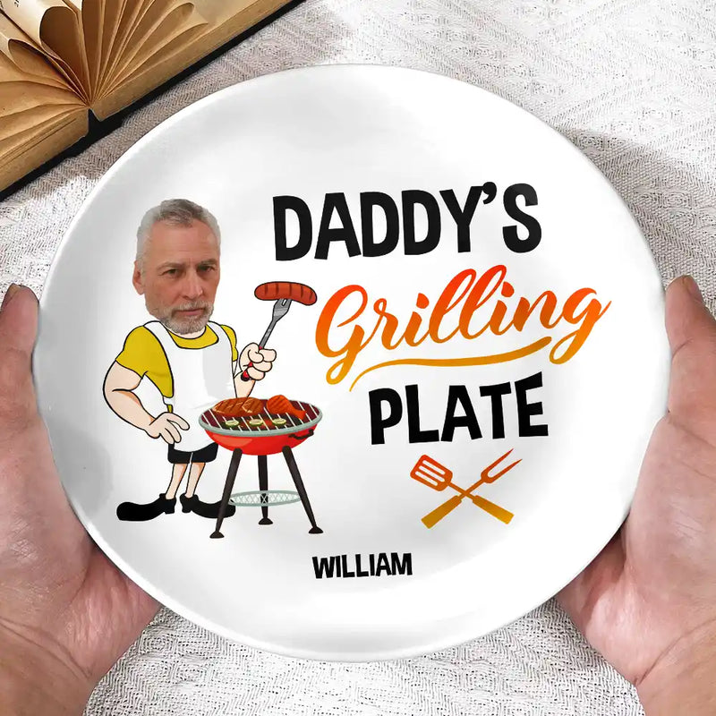 Gift For Father,Grilling - Custom Photo Daddy's Grilling Plate - Personalized Ceramic Plate