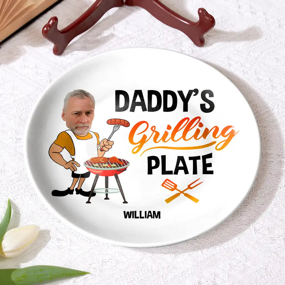 Gift For Father,Grilling - Custom Photo Daddy's Grilling Plate - Personalized Ceramic Plate