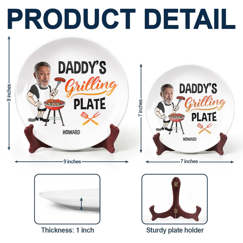 Gift For Father,Grilling - Custom Photo Daddy's Grilling Plate - Personalized Ceramic Plate