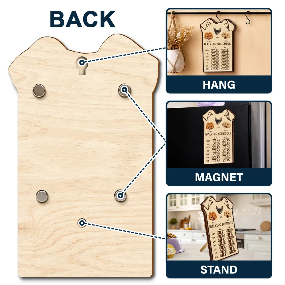 Dog Lovers,Dog Mom,Dog Dad - Custom Photo Cute Dog Ear Feed Medication Tracker - Personalized Wooden Pet Feeding Reminder