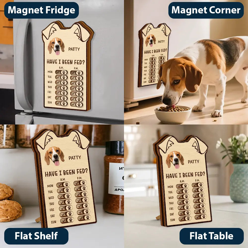 Dog Lovers,Dog Mom,Dog Dad - Custom Photo Cute Dog Ear Feed Medication Tracker - Personalized Wooden Pet Feeding Reminder