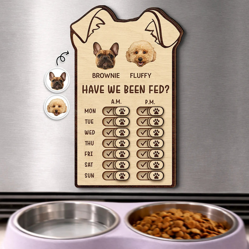 Dog Lovers,Dog Mom,Dog Dad - Custom Photo Cute Dog Ear Feed Medication Tracker - Personalized Wooden Pet Feeding Reminder