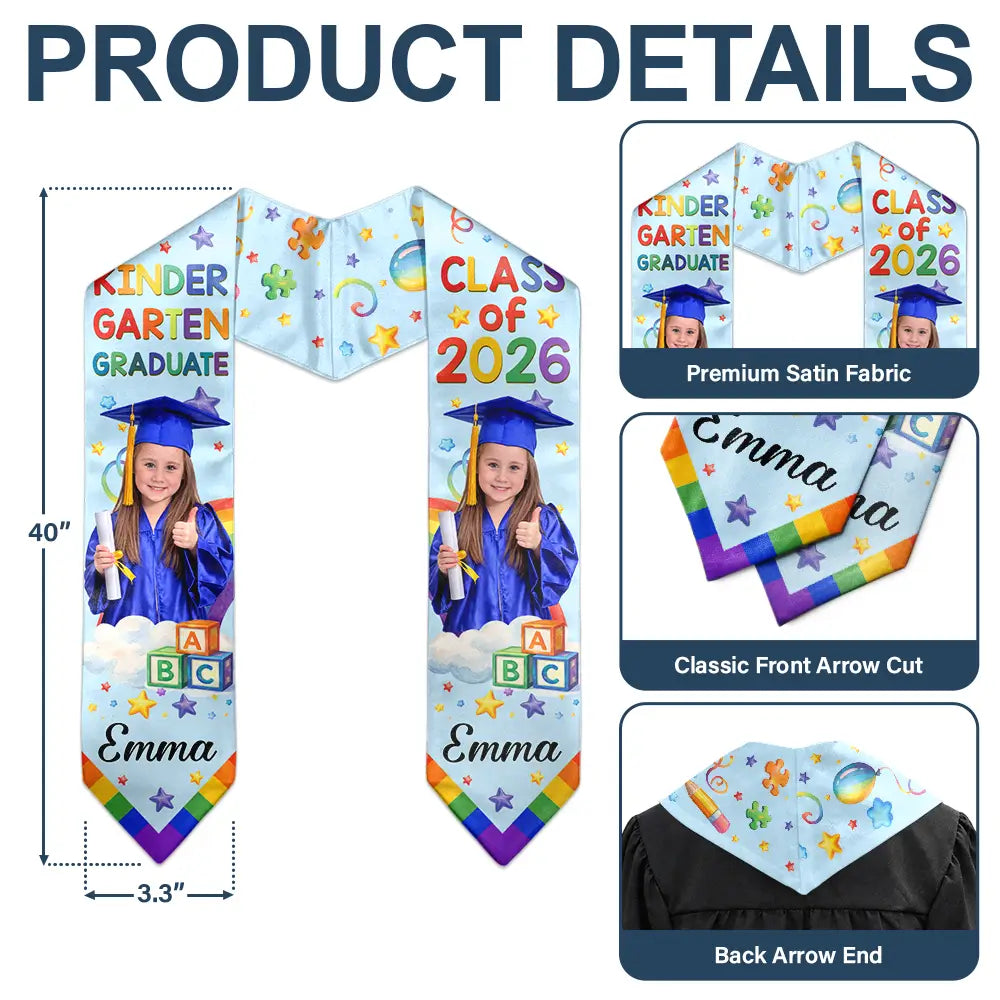 Gift For Kids, Gift For Grandkids, Grandpa - Grandkids, Grandma - Grandkids, Graduation, Happy - Custom Photo Cute Graduation Kid Rainbow - Personalized Kid Graduation Stole