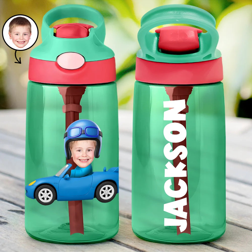 Gift For Kids, Happy, Funny, Custom Photo - Custom Photo Cute Kid Car Toy Airplane - Personalized Kids Water Bottle With Straw