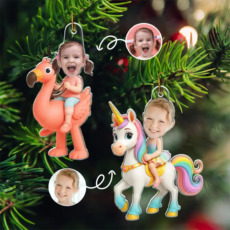 Gift For Kids, Gift For Grandkids, Photo Hobby Ornament, Custom Photo, Funny, Christmas - Custom Photo Cute Kid Flamigo Unicorn - Personalized Acrylic Photo Ornament