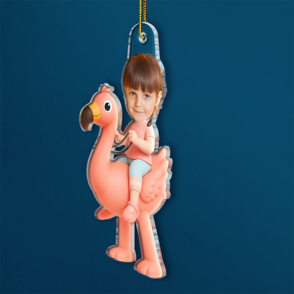 Gift For Kids, Gift For Grandkids, Photo Hobby Ornament, Custom Photo, Funny, Christmas - Custom Photo Cute Kid Flamigo Unicorn - Personalized Acrylic Photo Ornament