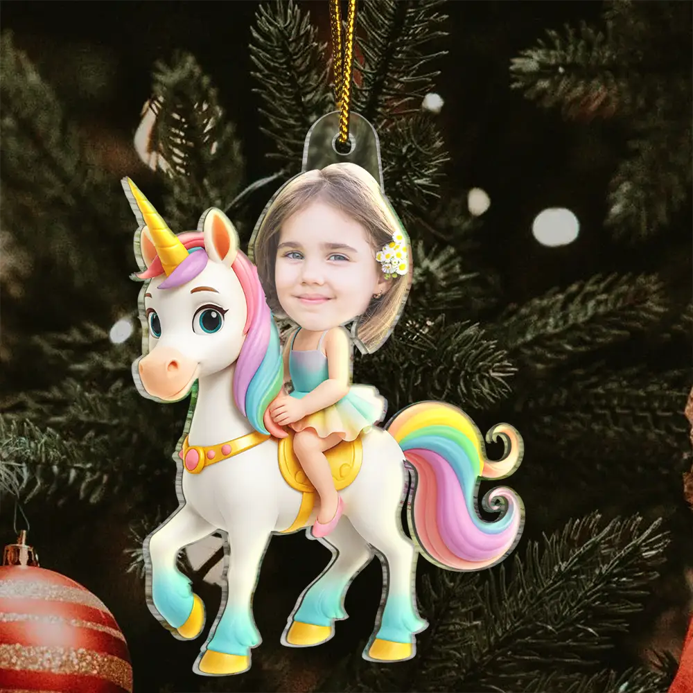 Gift For Kids, Gift For Grandkids, Photo Hobby Ornament, Custom Photo, Funny, Christmas - Custom Photo Cute Kid Flamigo Unicorn - Personalized Acrylic Photo Ornament