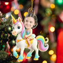 Gift For Kids, Gift For Grandkids, Photo Hobby Ornament, Custom Photo, Funny, Christmas - Custom Photo Cute Kid Flamigo Unicorn - Personalized Acrylic Photo Ornament