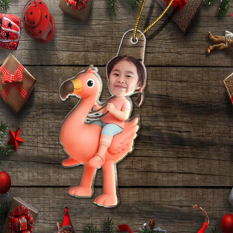 Gift For Kids, Gift For Grandkids, Photo Hobby Ornament, Custom Photo, Funny, Christmas - Custom Photo Cute Kid Flamigo Unicorn - Personalized Acrylic Photo Ornament